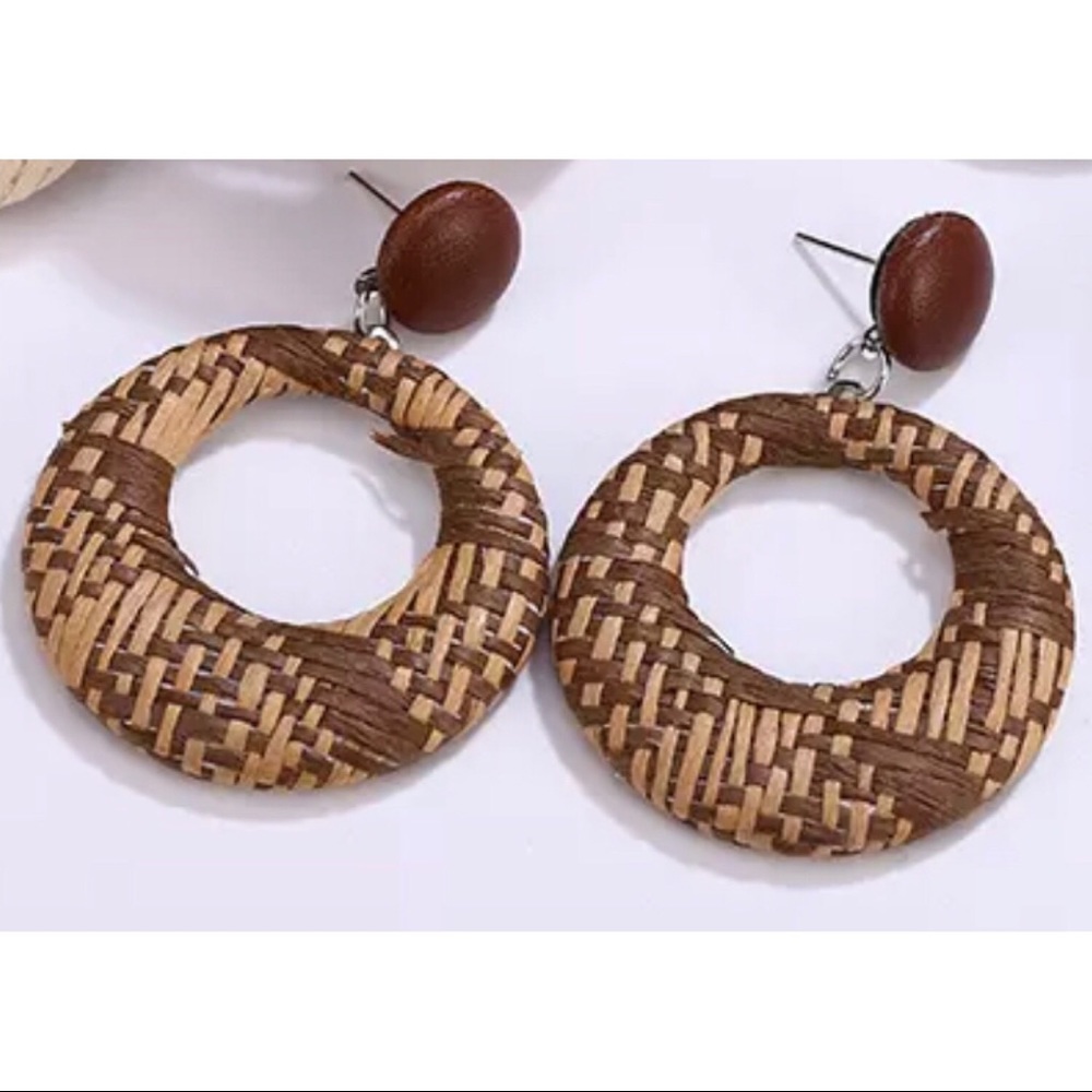 Handmade rattan coffee colored earrings